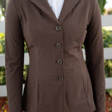 Grand Prix Quinn Show Jacket, 4 Button Front with Hidden Zipper Closure, Chocolate - Equiluxe Tack
