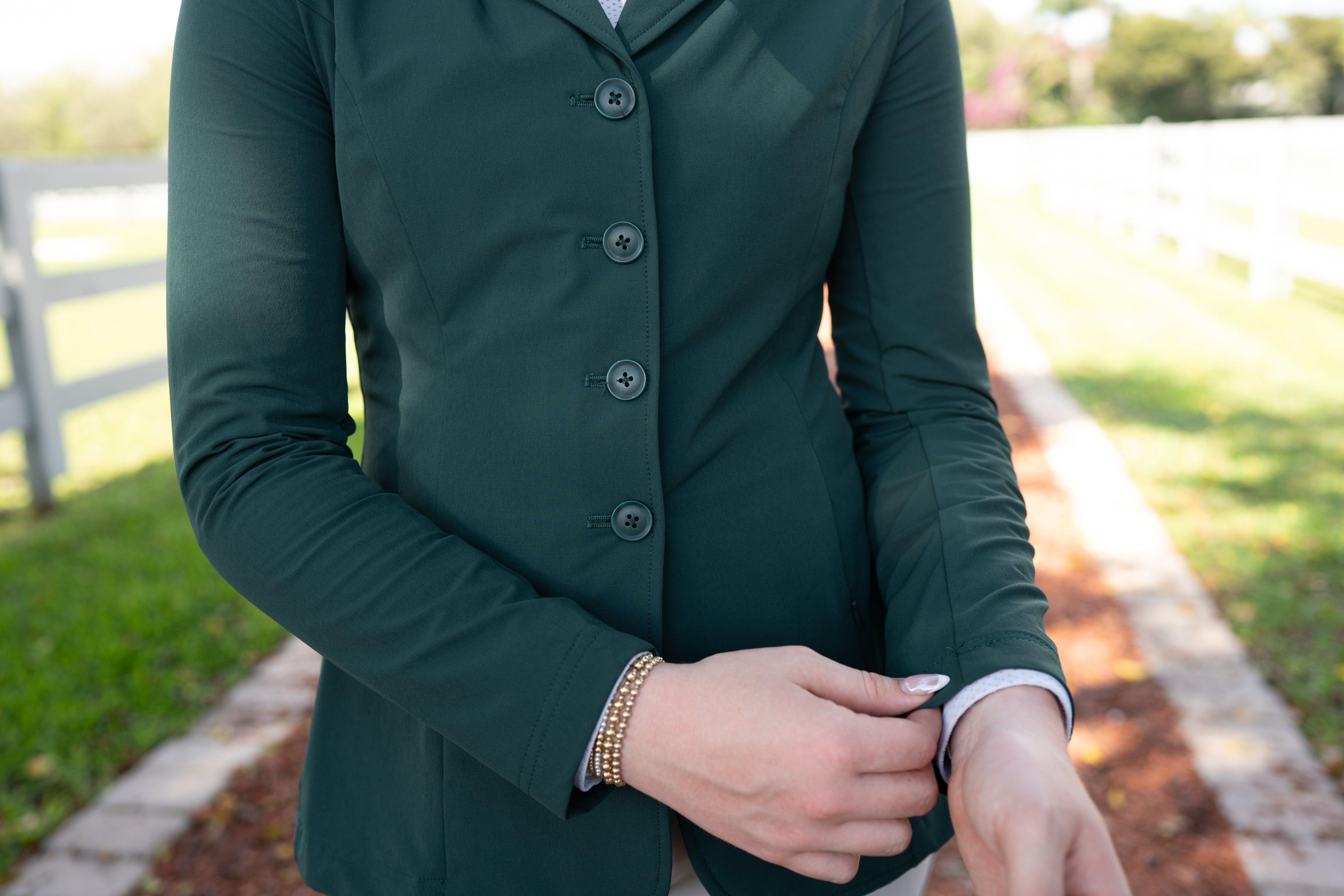 Grand Prix Quinn Show Jacket, 4 Button Front with Hidden Zipper Closure, New Green - Equiluxe Tack