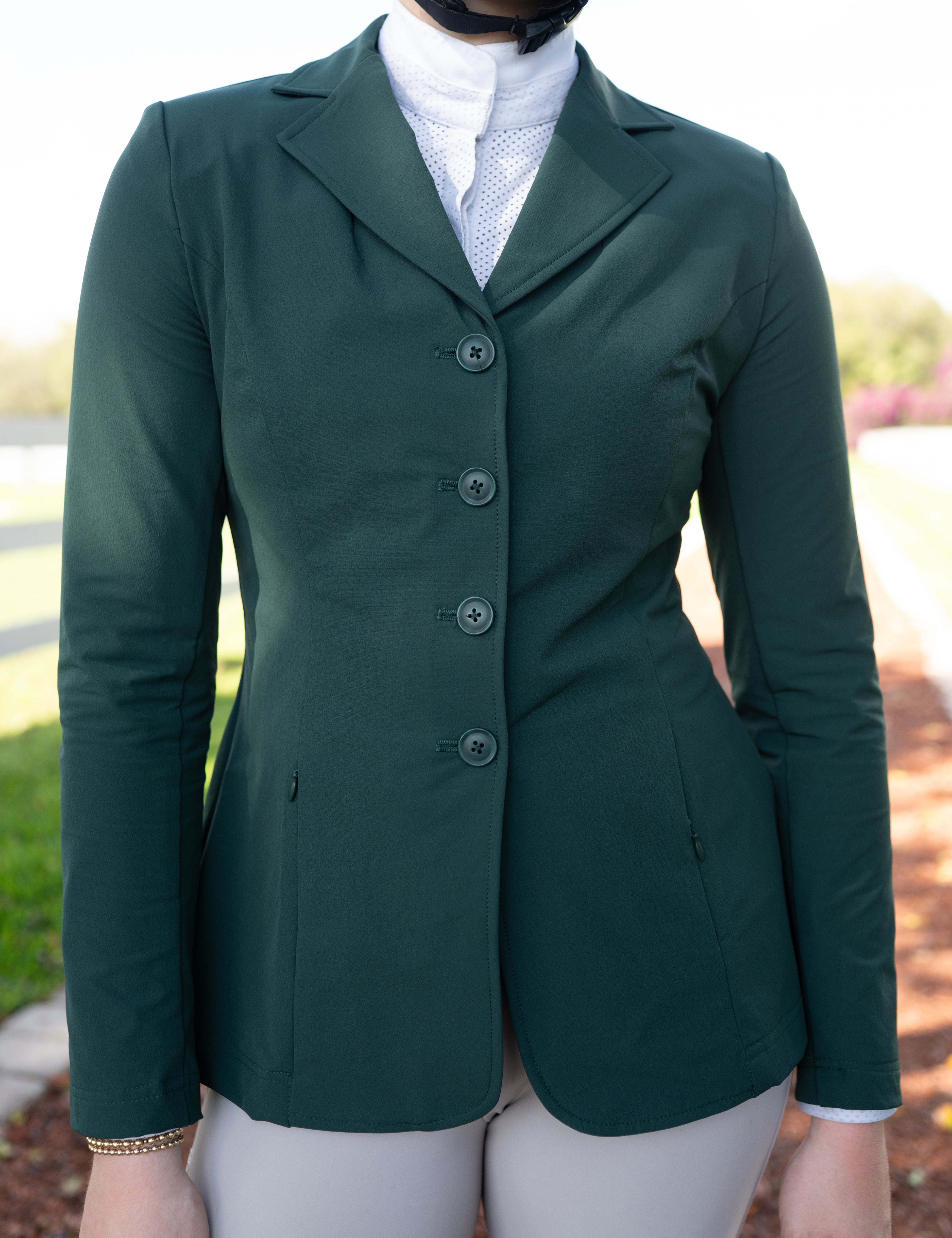 Grand Prix Quinn Show Jacket, 4 Button Front with Hidden Zipper Closure, New Green - Equiluxe Tack