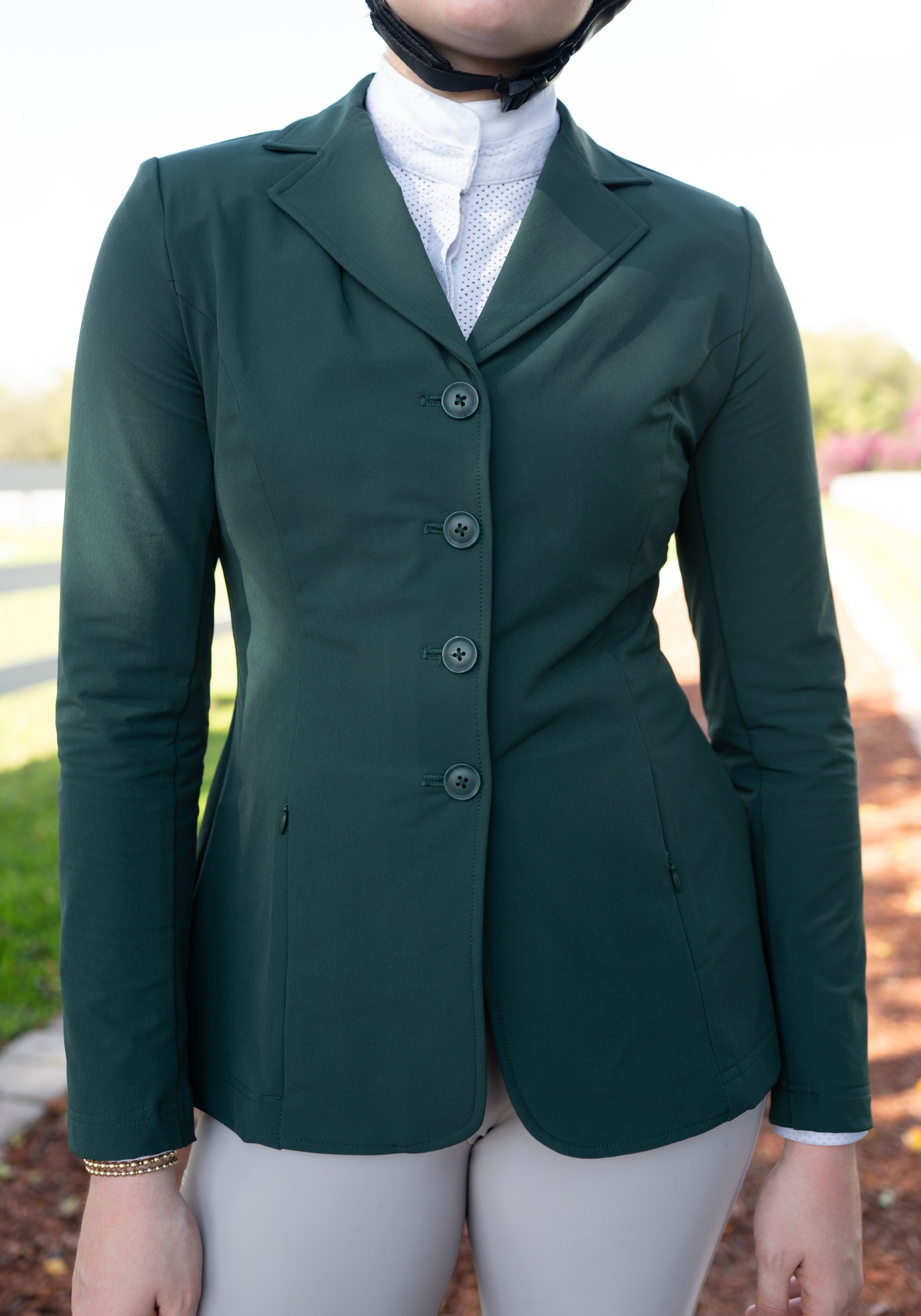 Grand Prix Quinn Show Jacket, 4 Button Front with Hidden Zipper Closure, New Green - Equiluxe Tack