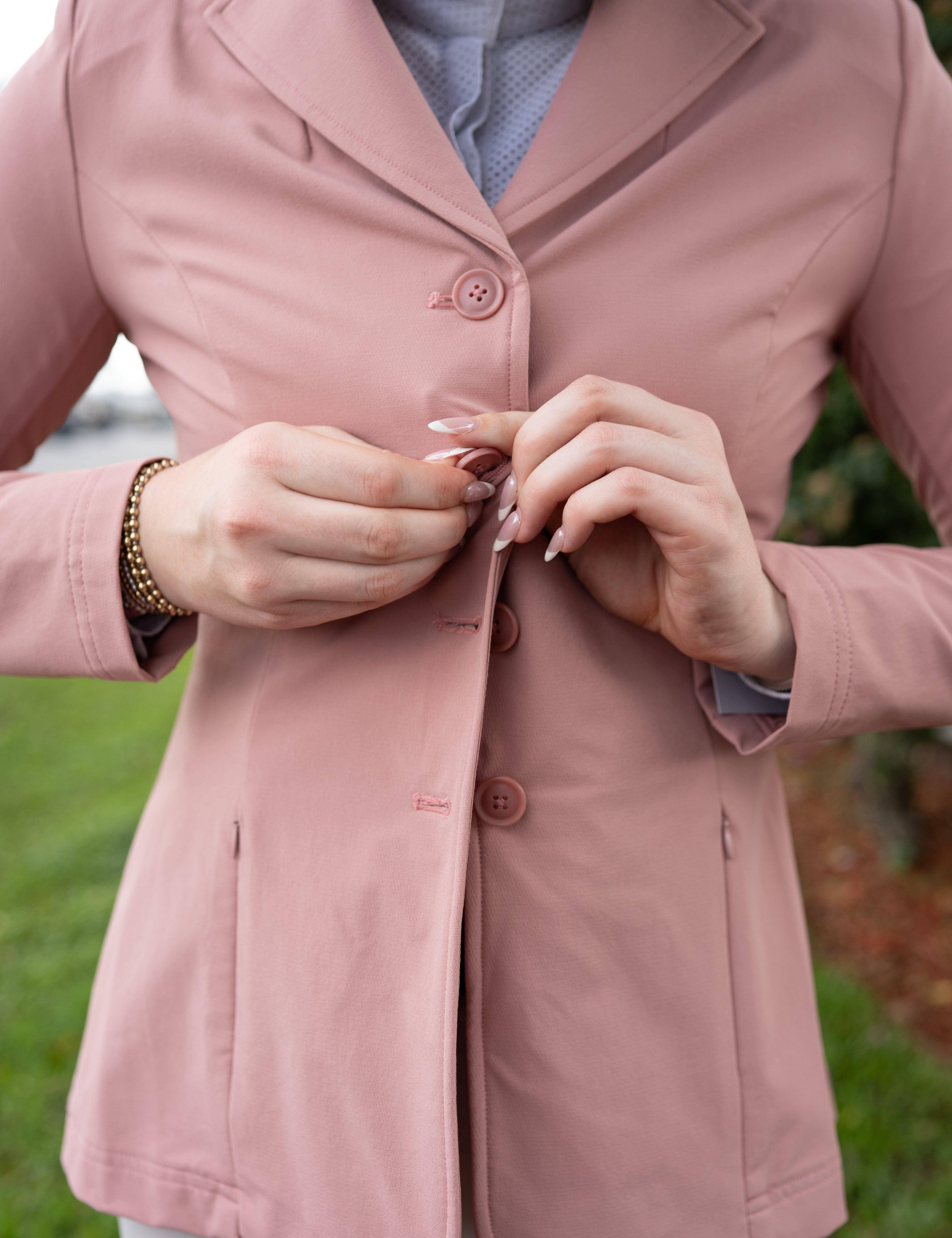 Grand Prix Quinn Show Jacket, 4 Button Front with Hidden Zipper Closure, Rose - Equiluxe Tack