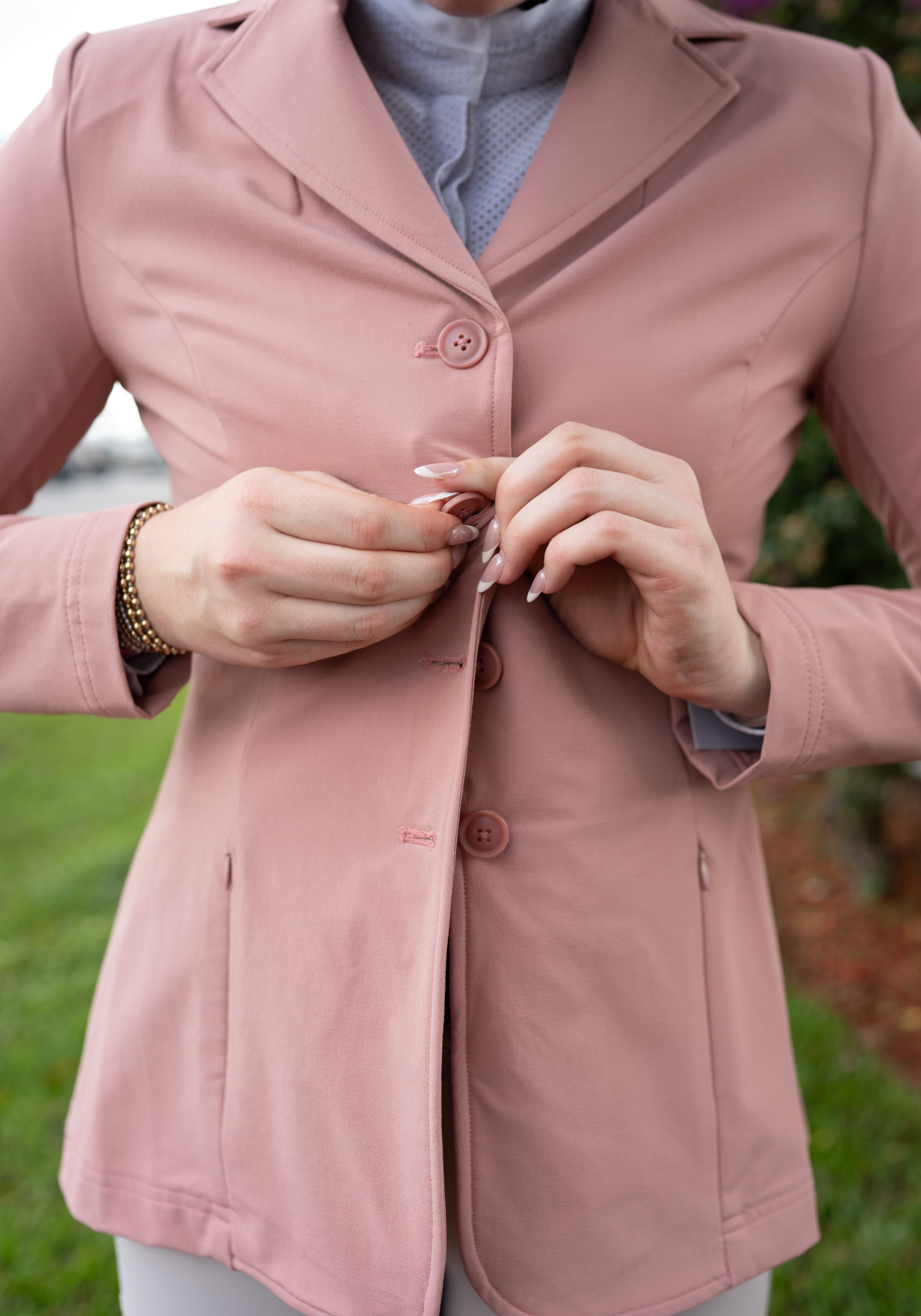 Grand Prix Quinn Show Jacket, 4 Button Front with Hidden Zipper Closure, Rose - Equiluxe Tack