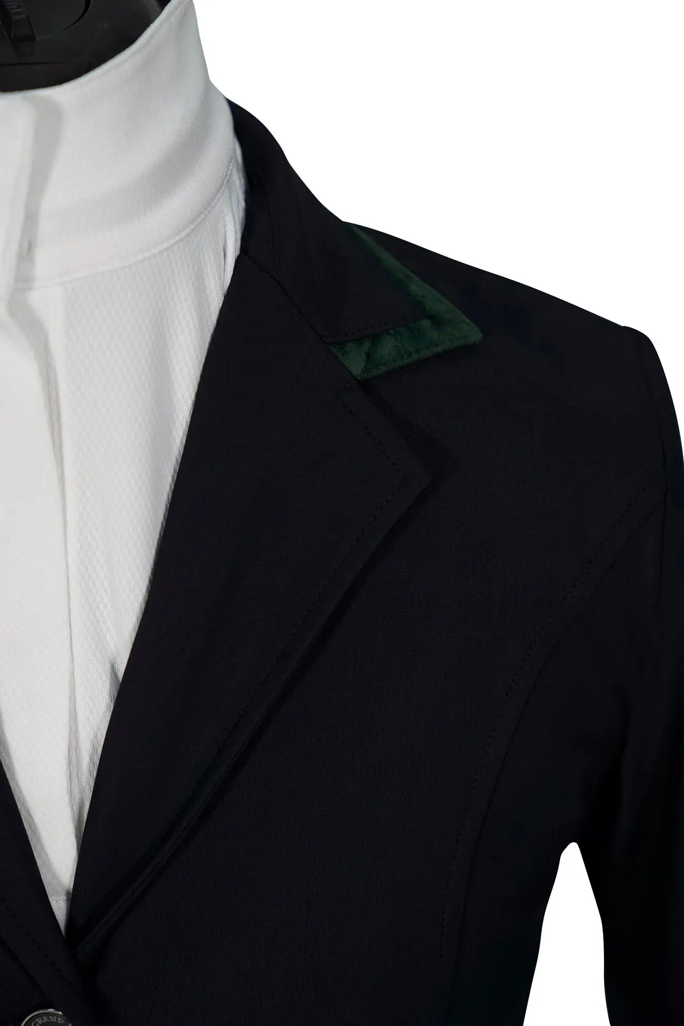Grand Prix Saltare Premio 4 Button Riding Show Coat, Black with Dark Green - Equiluxe Tack
