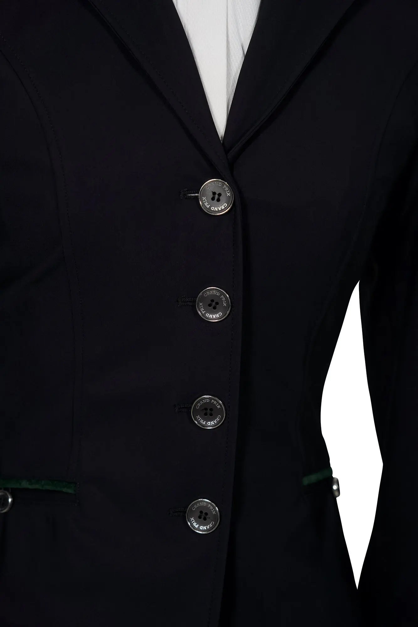 Grand Prix Saltare Premio 4 Button Riding Show Coat, Black with Dark Green - Equiluxe Tack