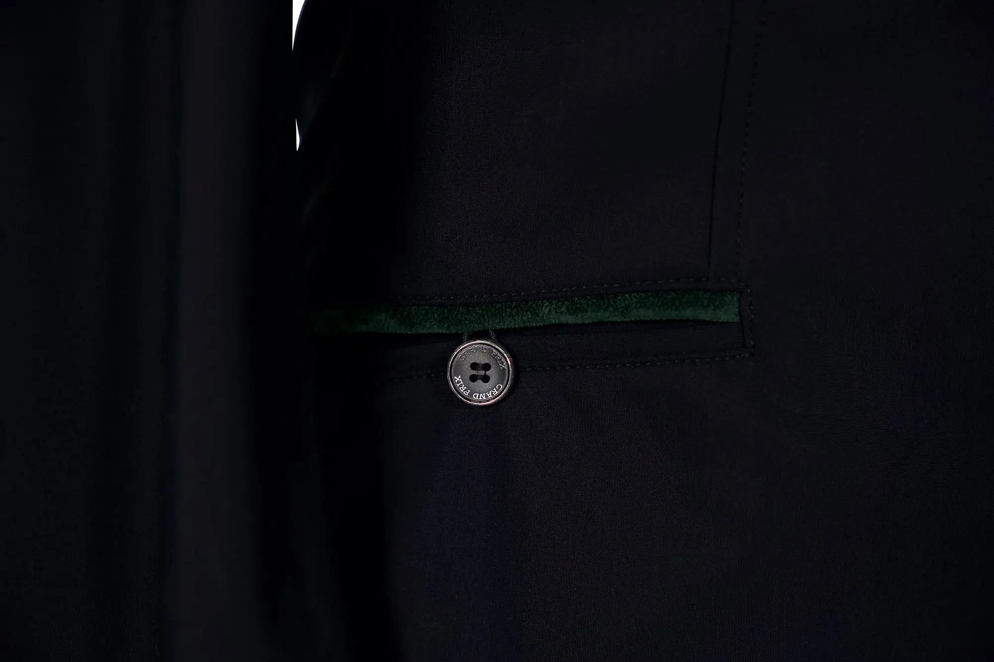 Grand Prix Saltare Premio 4 Button Riding Show Coat, Black with Dark Green - Equiluxe Tack