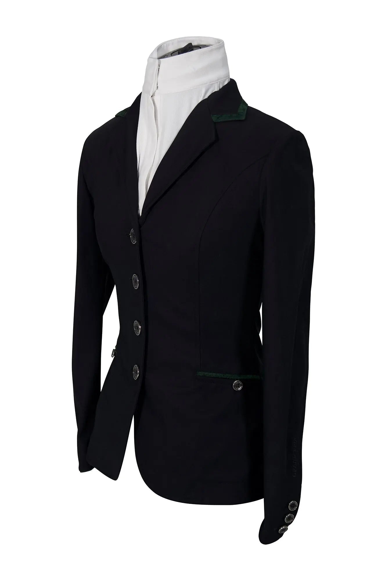Grand Prix Saltare Premio 4 Button Riding Show Coat, Black with Dark Green - Equiluxe Tack