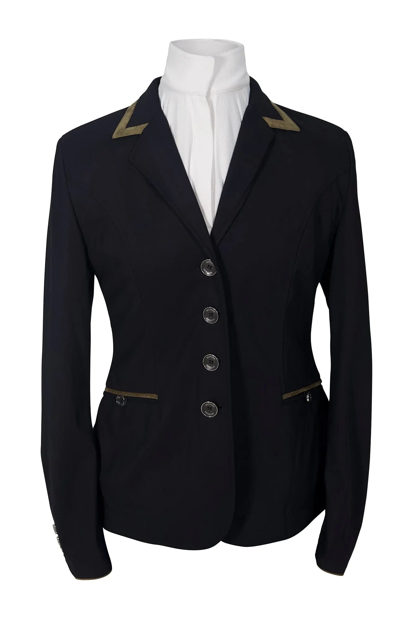 Grand Prix Saltare Premio 4 Button Riding Show Coat, Black with Moss Green - Equiluxe Tack