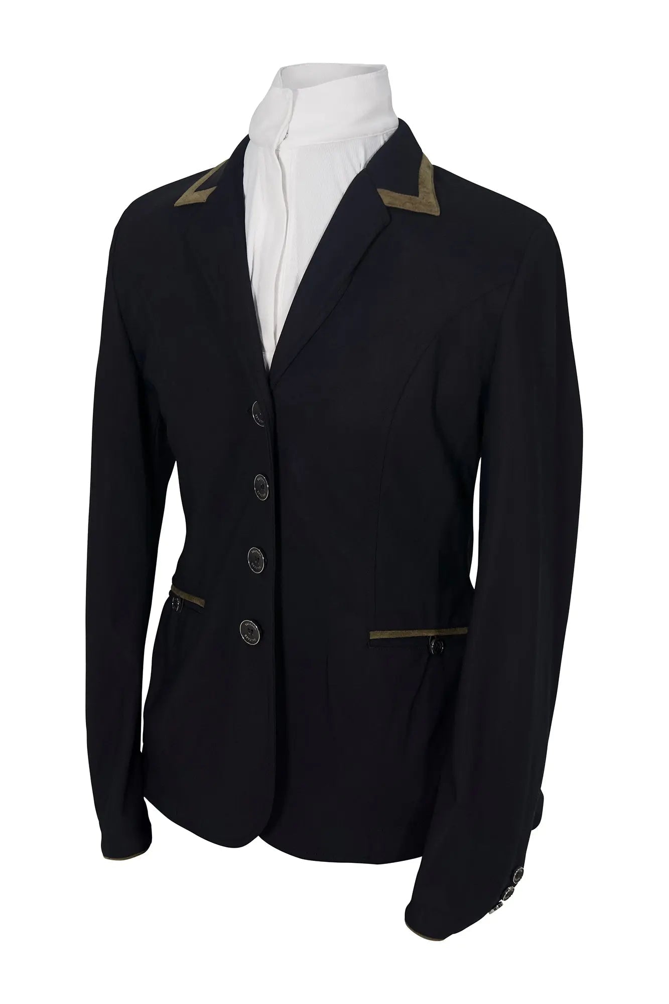 Grand Prix Saltare Premio 4 Button Riding Show Coat, Black with Moss Green - Equiluxe Tack