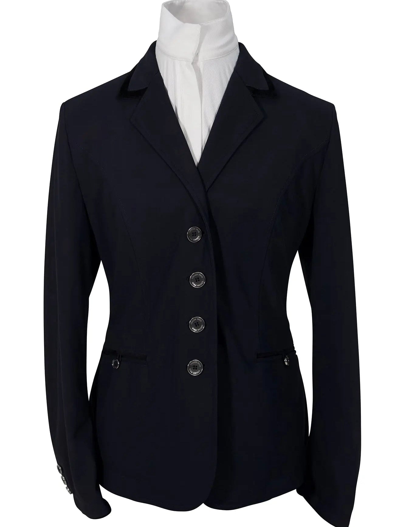 Grand Prix Saltare Premio 4 Button Riding Show Coat, Navy with Black - Equiluxe Tack