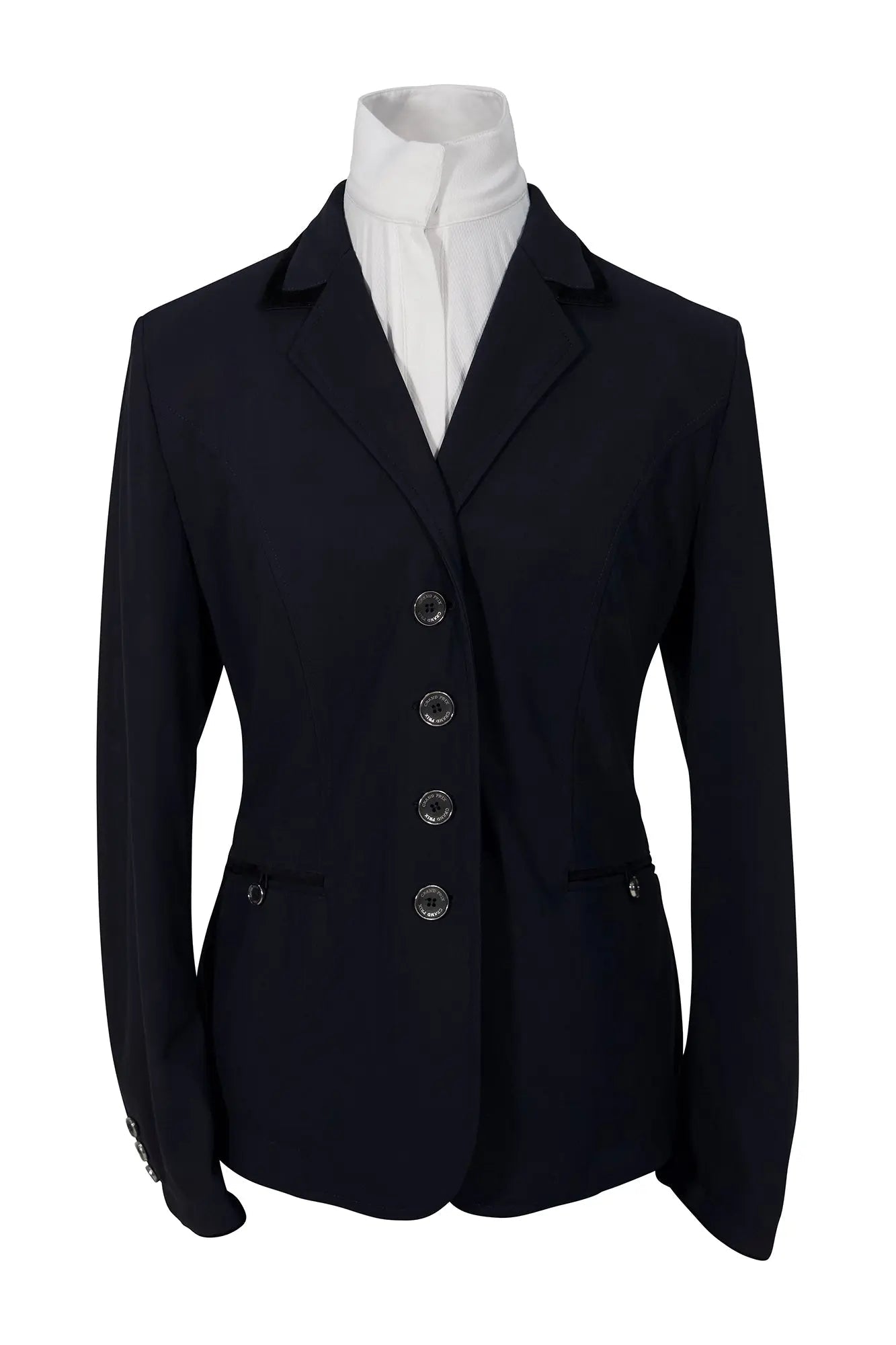 Grand Prix Saltare Premio 4 Button Riding Show Coat, Navy with Black - Equiluxe Tack