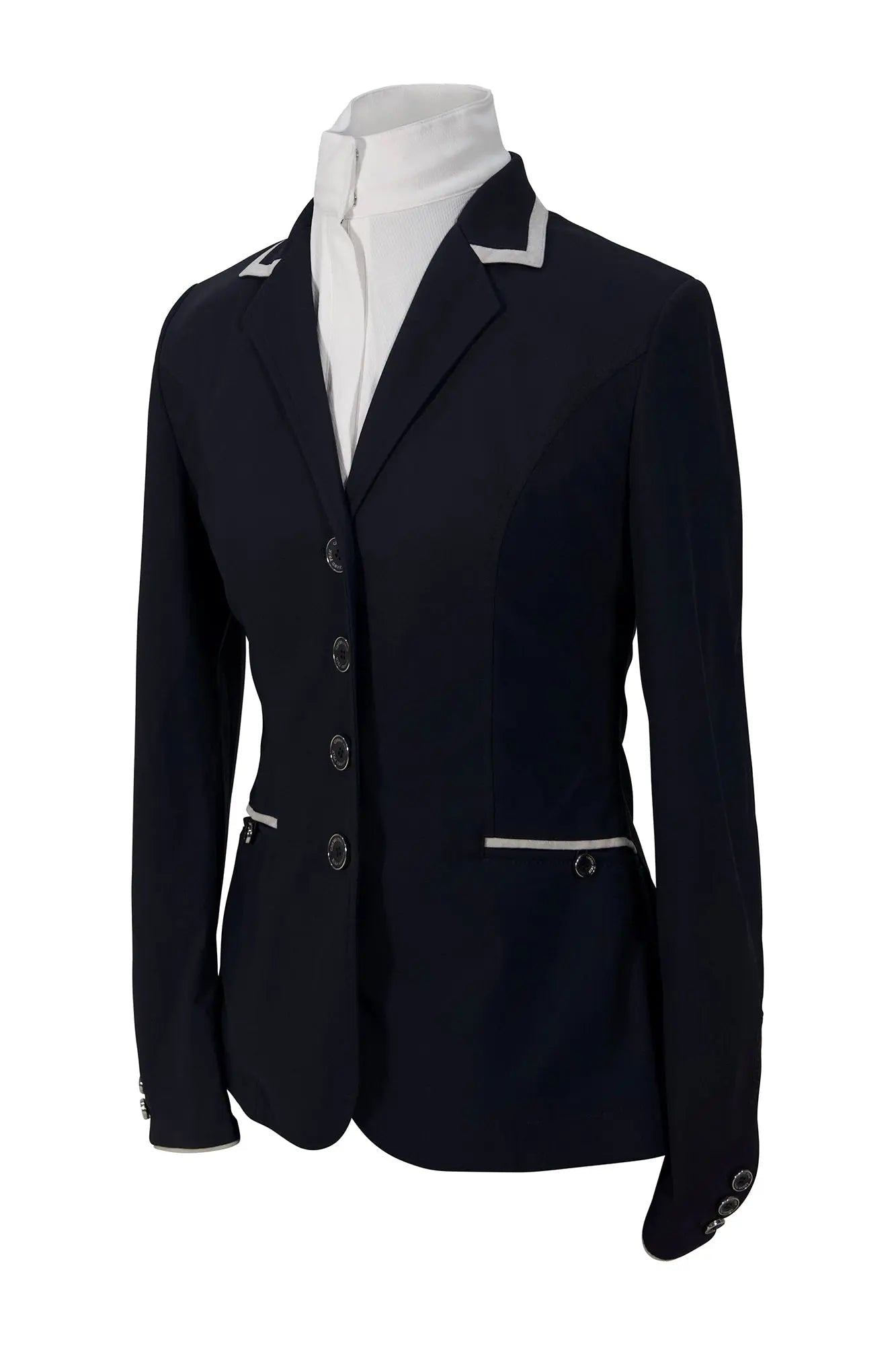 Grand Prix Saltare Premio 4 Button Riding Show Coat, Navy with Grey - Equiluxe Tack