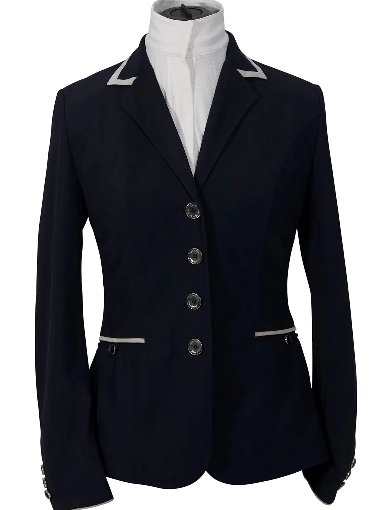 Grand Prix Saltare Premio 4 Button Riding Show Coat, Navy with Grey - Equiluxe Tack