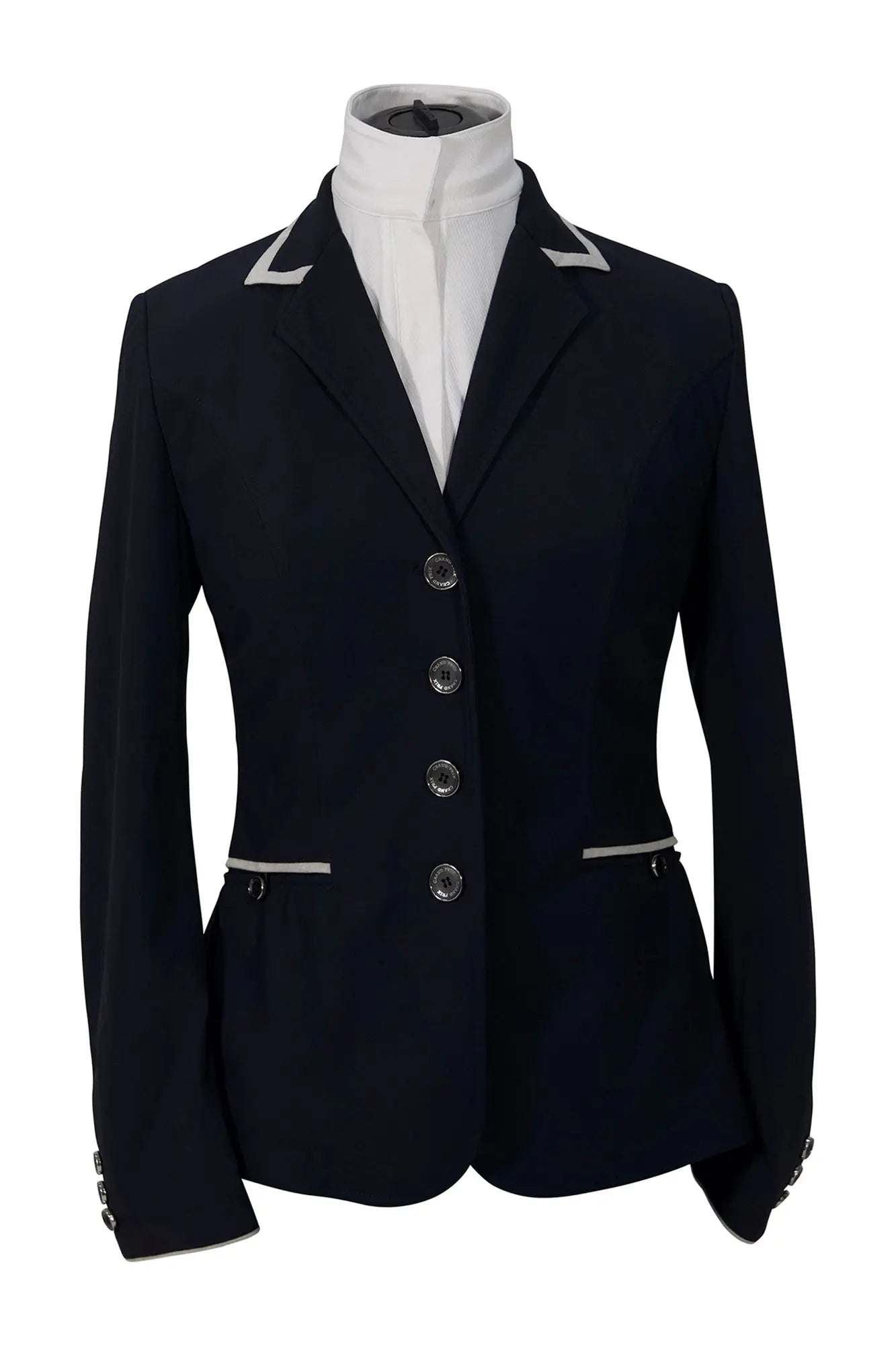 Grand Prix Saltare Premio 4 Button Riding Show Coat, Navy with Grey - Equiluxe Tack