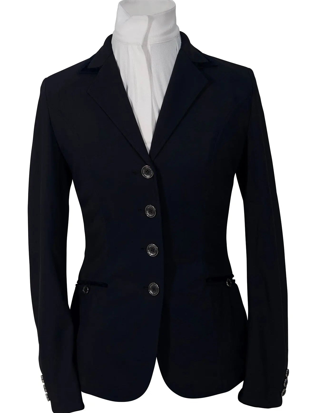 Grand Prix Saltare Premio 4 Button Riding Show Coat, Navy with Navy - Equiluxe Tack