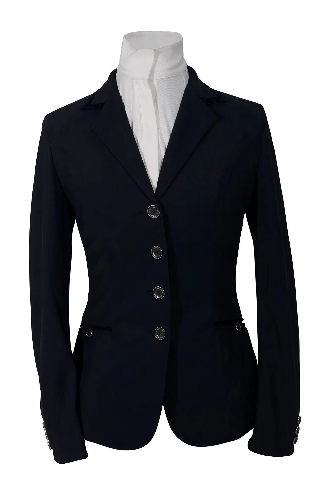 Grand Prix Saltare Premio 4 Button Riding Show Coat, Navy with Navy - Equiluxe Tack