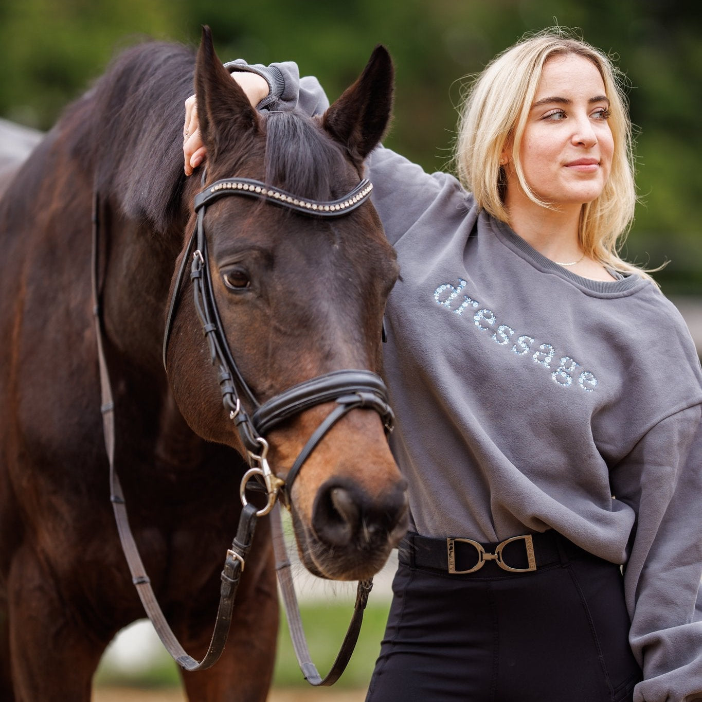 Grey "DRESSAGE" Sweatshirt - Blue Ombre - Ellany - Equiluxe Tack