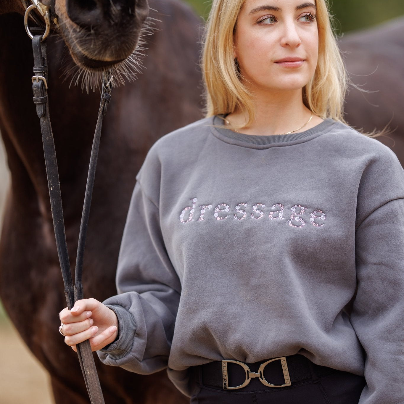 Grey "DRESSAGE" Sweatshirt - Purple - Ellany - Equiluxe Tack