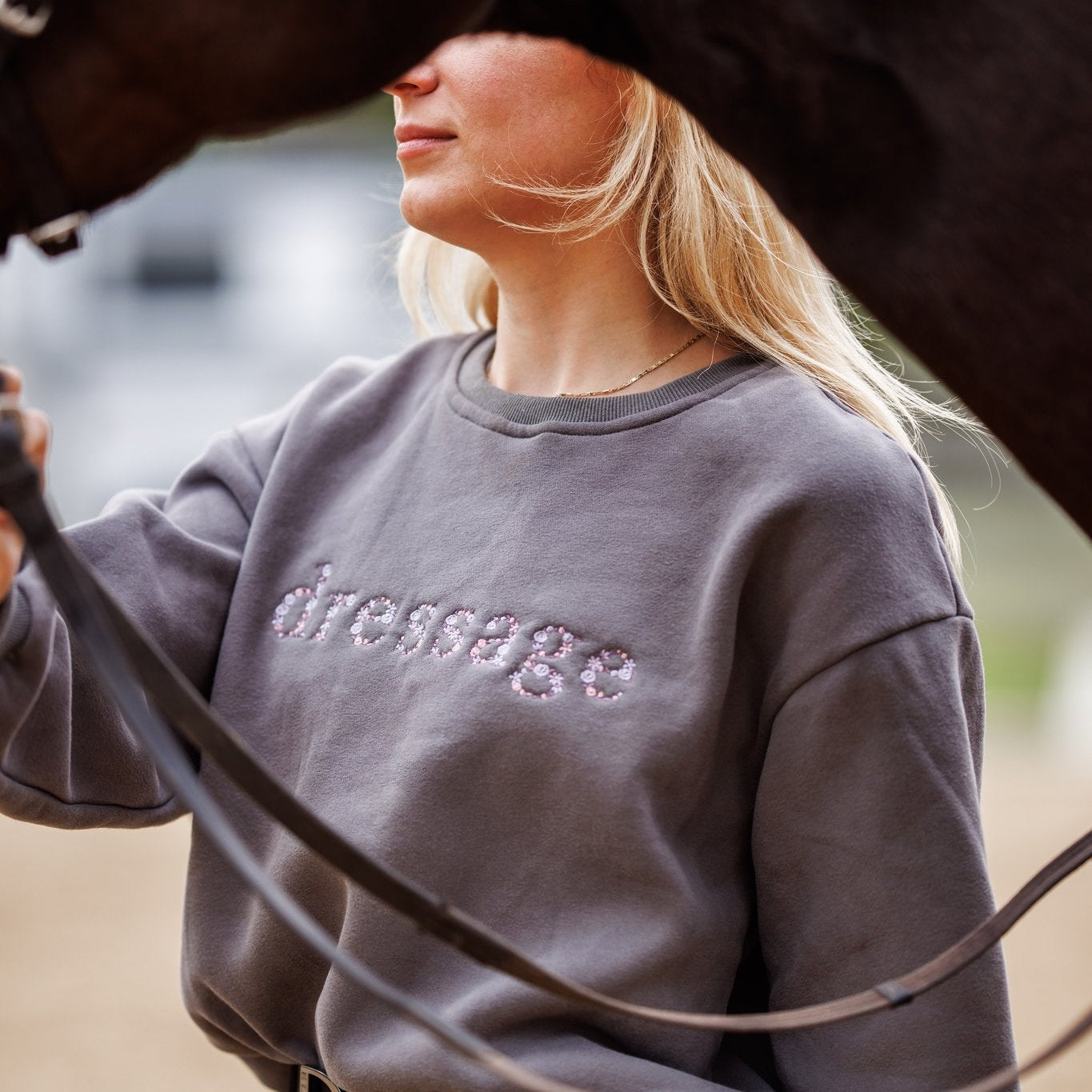 Grey "DRESSAGE" Sweatshirt - Purple - Ellany - Equiluxe Tack