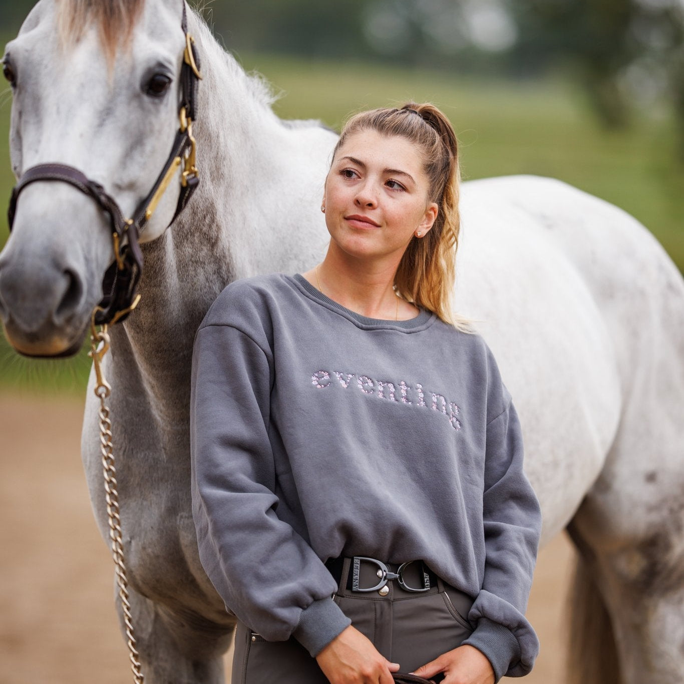 Grey "EVENTING" Sweatshirt - Purple - Ellany - Equiluxe Tack