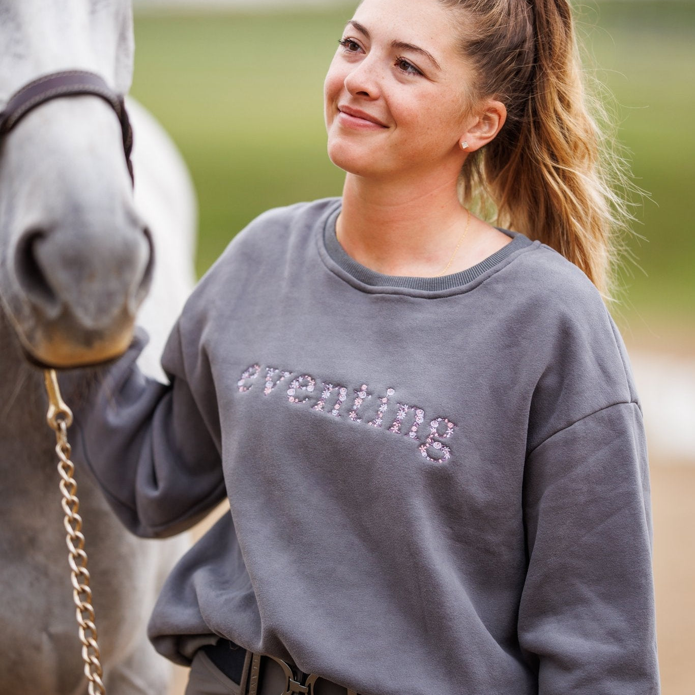 Grey "EVENTING" Sweatshirt - Purple - Ellany - Equiluxe Tack