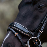 Halter Ego Aurelia Rose Gold Black Patent Snaffle Bridle with REMOVABLE FLASH - Halter Ego® - Equiluxe Tack