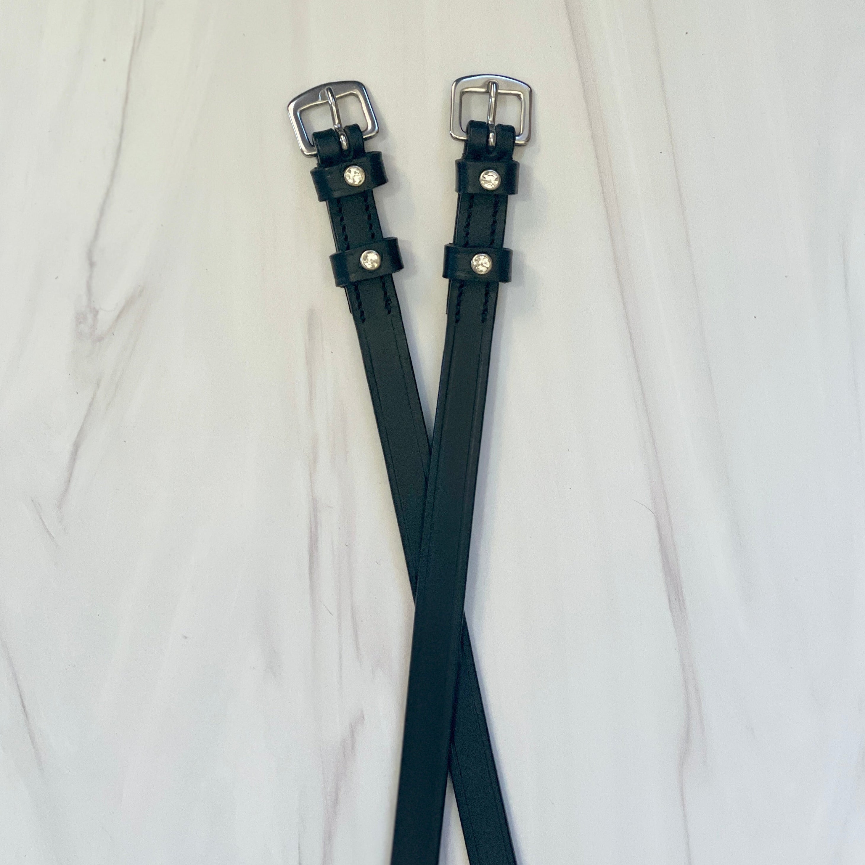 Halter Ego Brixton Black Leather & Clear Crystal Spur Straps - Halter Ego® - Equiluxe Tack