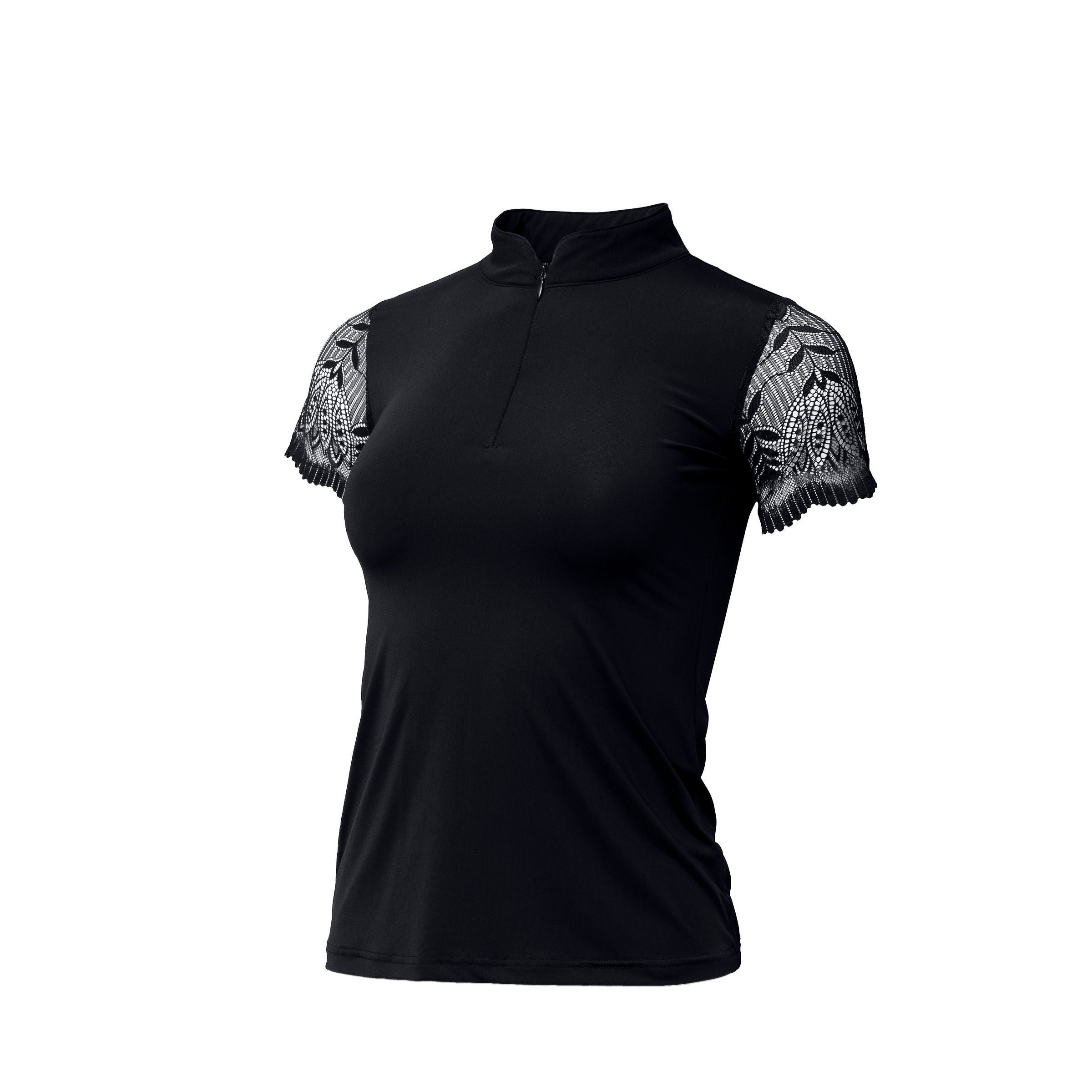 Halter Ego Charlie Short Sleeve Lace Riding Shirt - Black - Halter Ego® - Equiluxe Tack