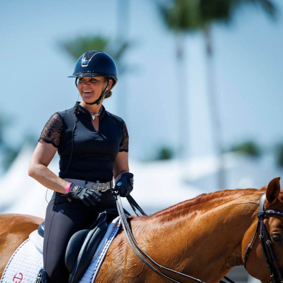 Halter Ego Charlie Short Sleeve Lace Riding Shirt - Black - Halter Ego® - Equiluxe Tack