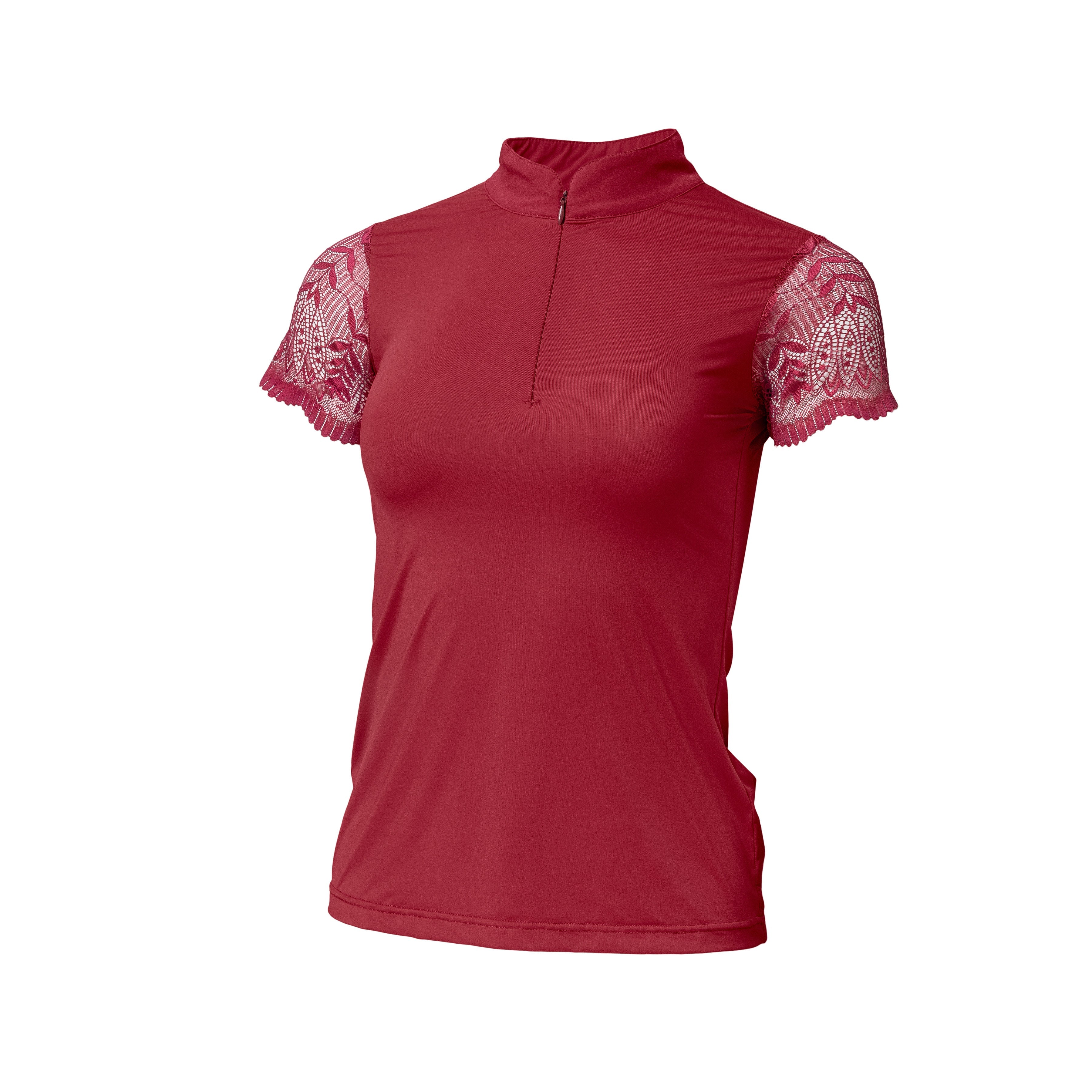 Halter Ego Charlie Short Sleeve Lace Riding Shirt - Cherry Red - Halter Ego® - Equiluxe Tack