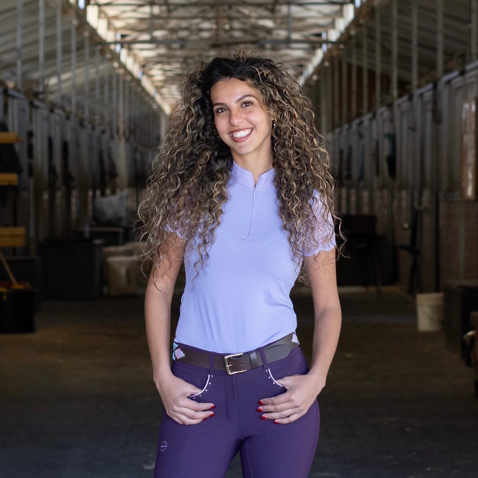 Halter Ego Charlie Short Sleeve Lace Riding Shirt - Lilac - Halter Ego® - Equiluxe Tack