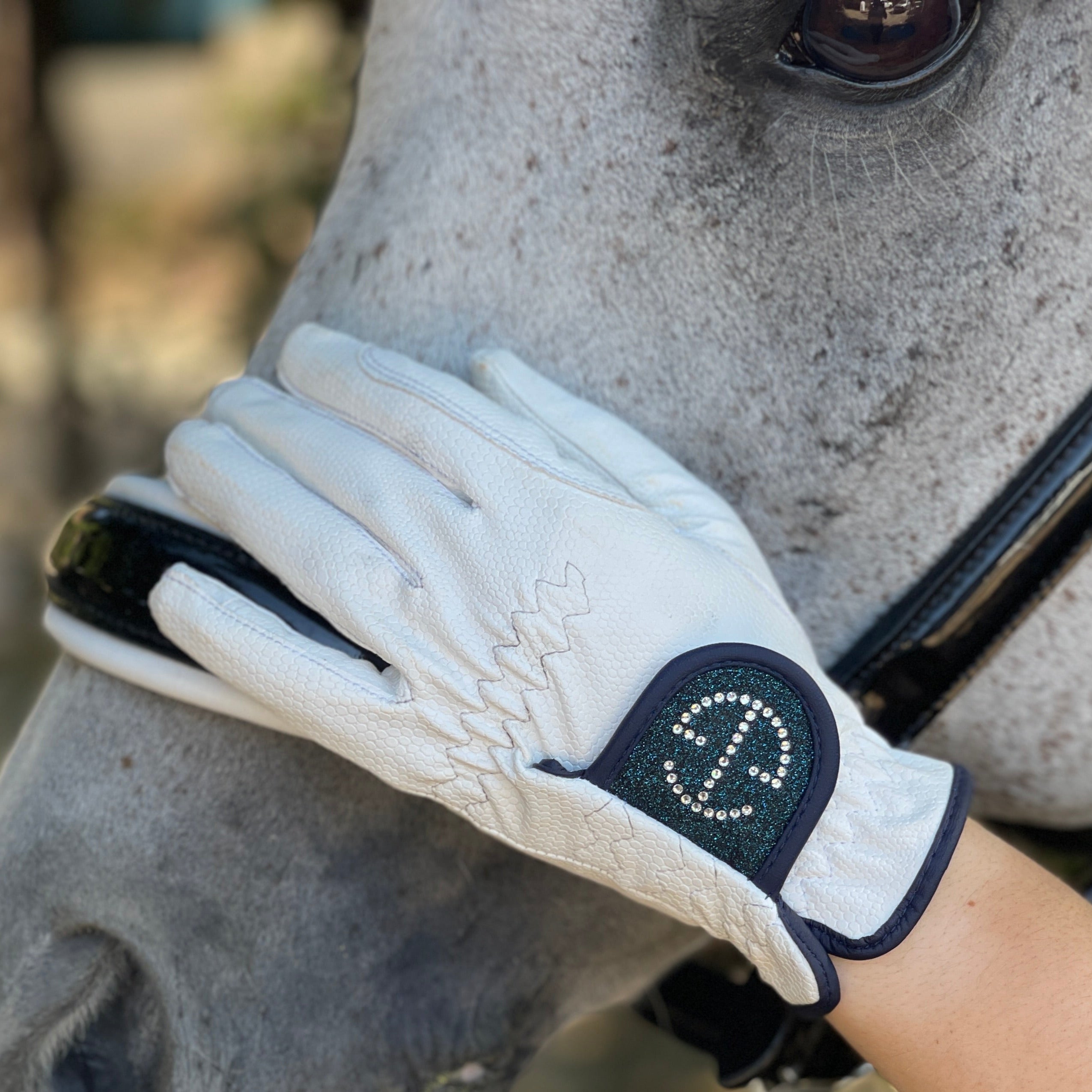 Halter Ego® Competition Gloves - Bermuda Blue Glitter & Crystal Logo - Halter Ego® - Equiluxe Tack