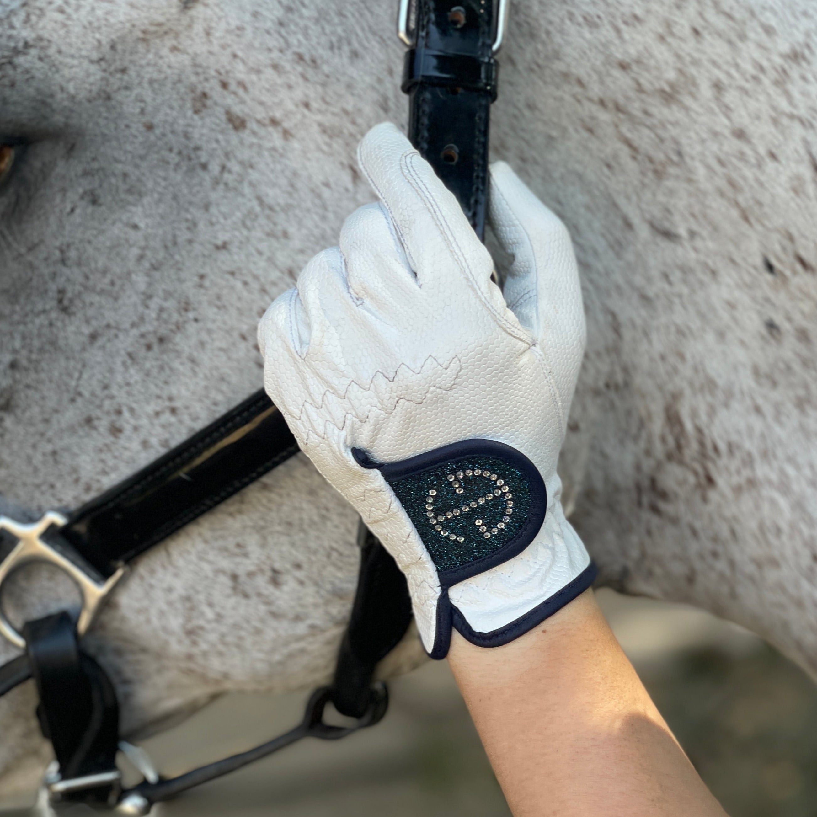 Halter Ego® Competition Gloves - Bermuda Blue Glitter & Crystal Logo - Halter Ego® - Equiluxe Tack