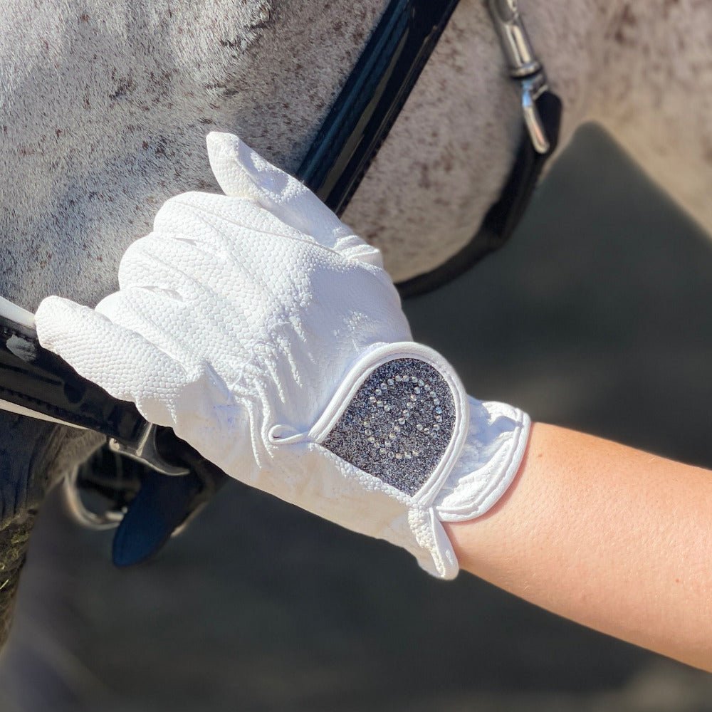 Halter Ego® Competition Gloves - Silver Gray Glitter & Crystal Logo - Halter Ego® - Equiluxe Tack