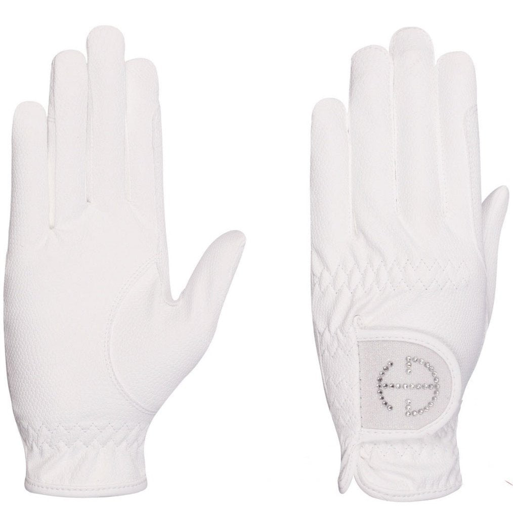 Halter Ego® Competition Gloves - White Glitter & Crystal Logo - Halter Ego® - Equiluxe Tack