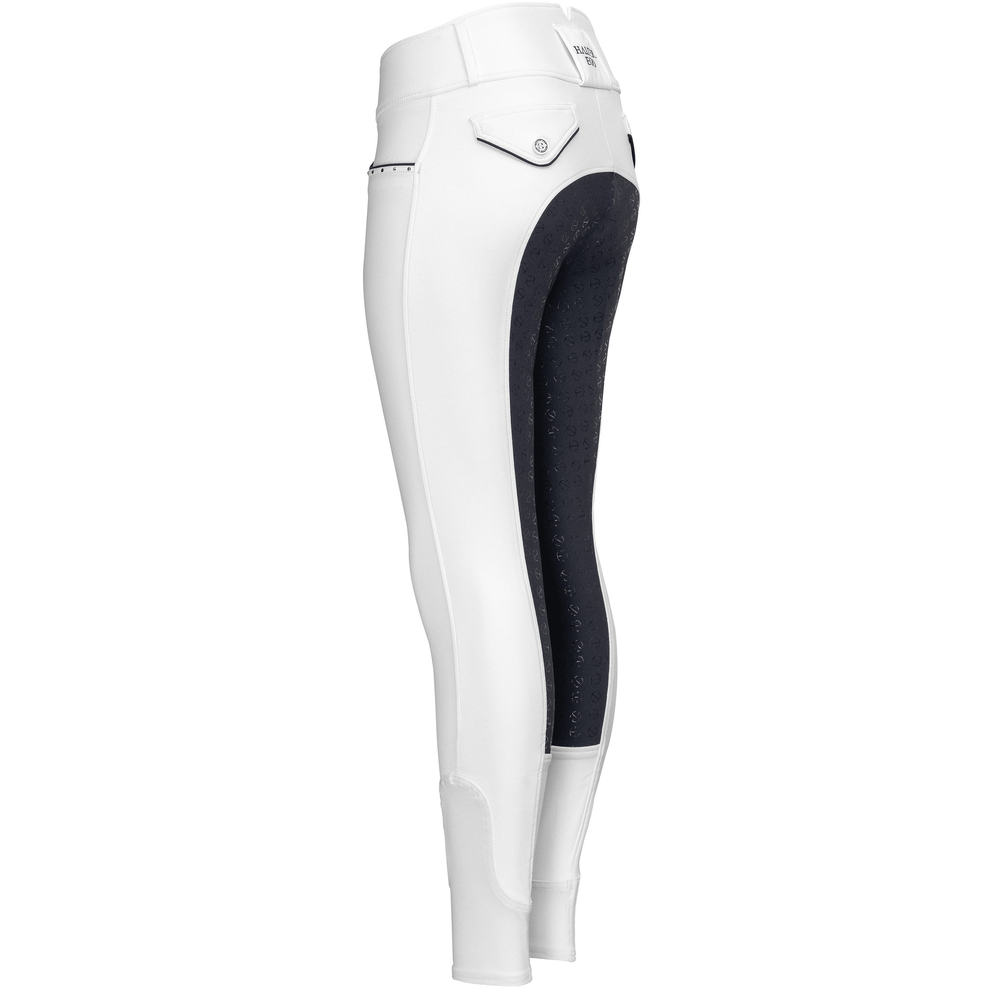 Halter Ego Crystal Evolution High Waist White with Navy Seat Competition Breeches - Halter Ego® - Equiluxe Tack