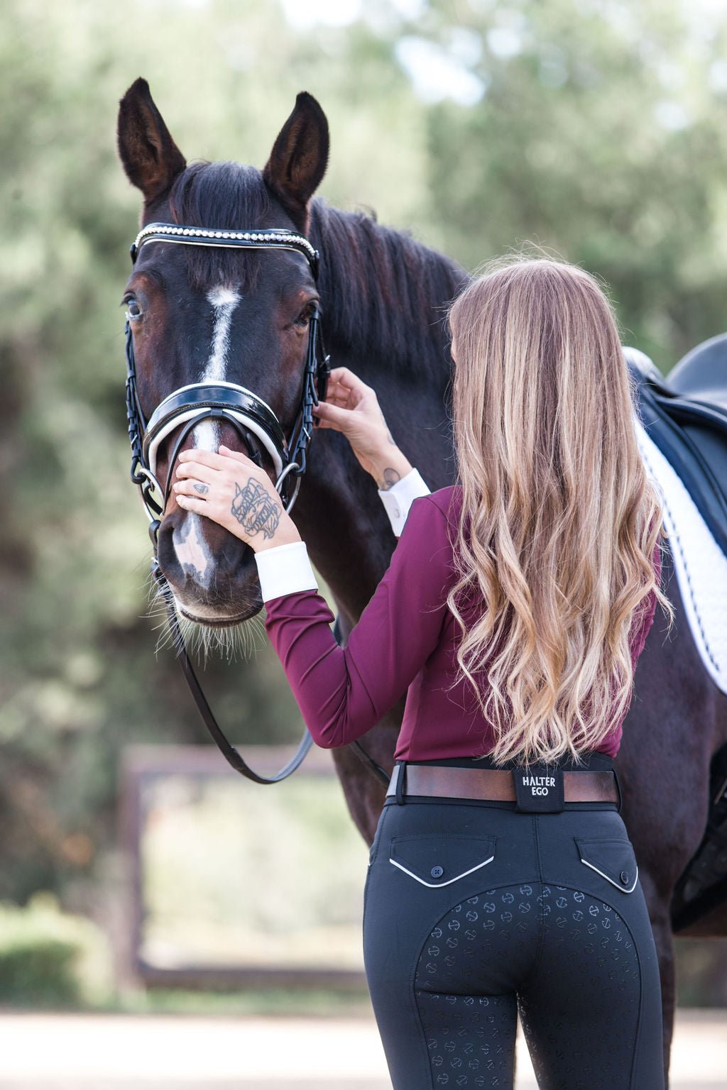 Halter Ego Elyse - Burgundy Long Sleeve Women's Riding Shirt - Halter Ego® - Equiluxe Tack