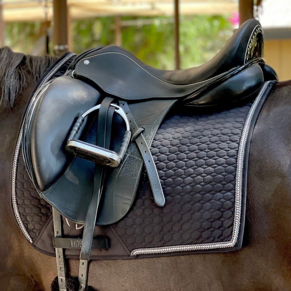 Halter Ego European Cotton Dressage Saddle Pad - Black with Crystal & Gunmetal Trim - Halter Ego® - Equiluxe Tack