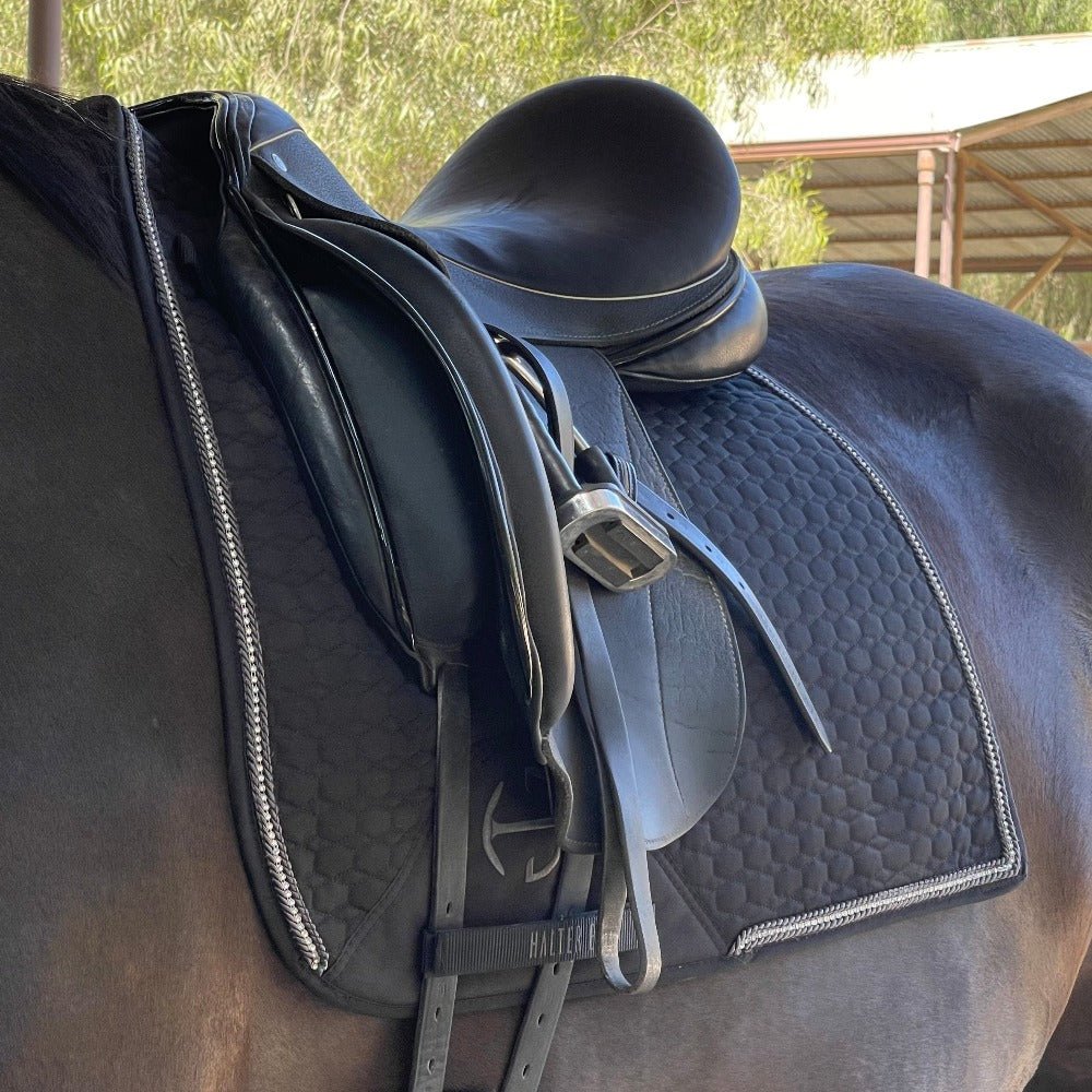 Halter Ego European Cotton Dressage Saddle Pad - Black with Crystal & Gunmetal Trim - Halter Ego® - Equiluxe Tack