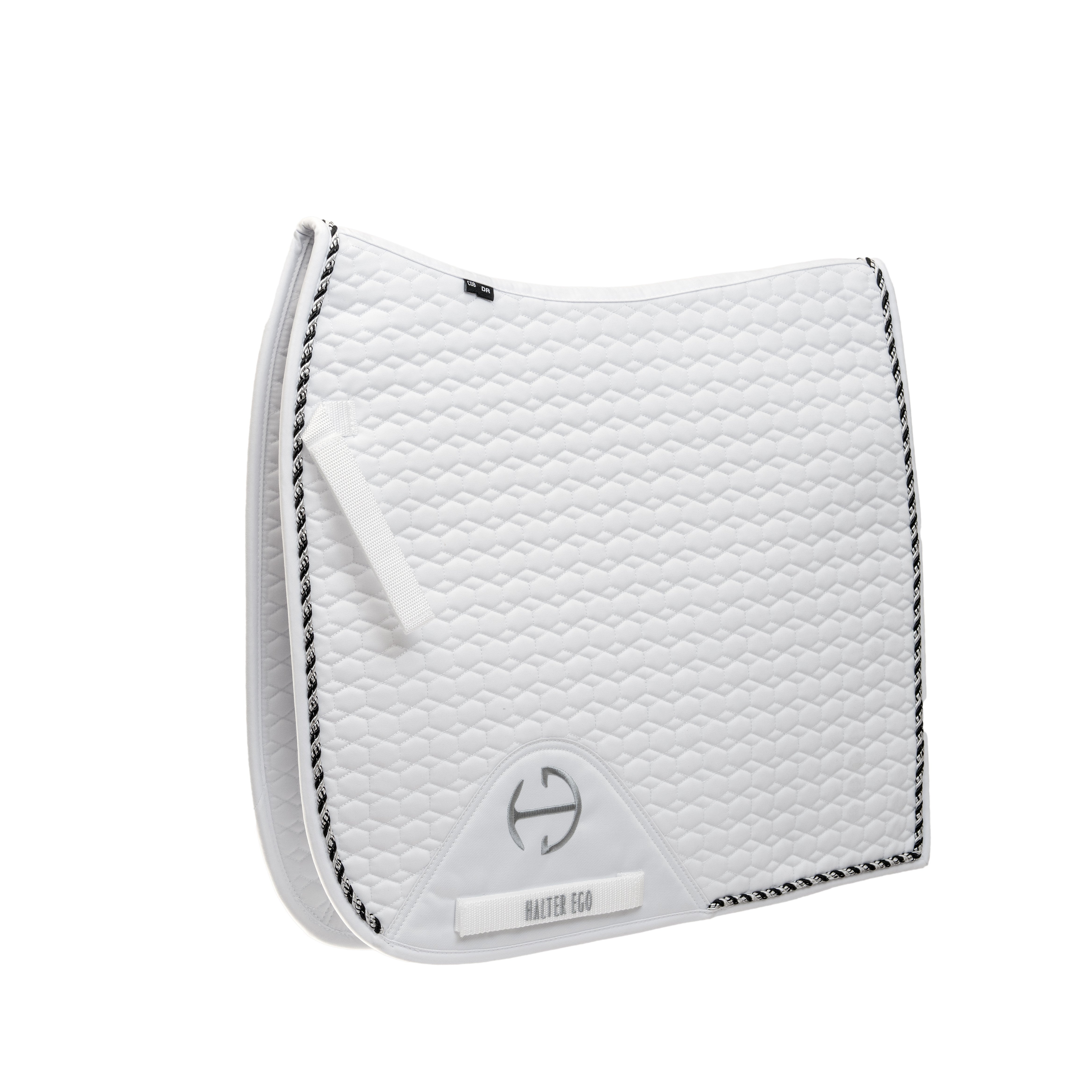 Halter Ego European Cotton Dressage Saddle Pad - White & Black Twist Trim Cob - Equiluxe Tack