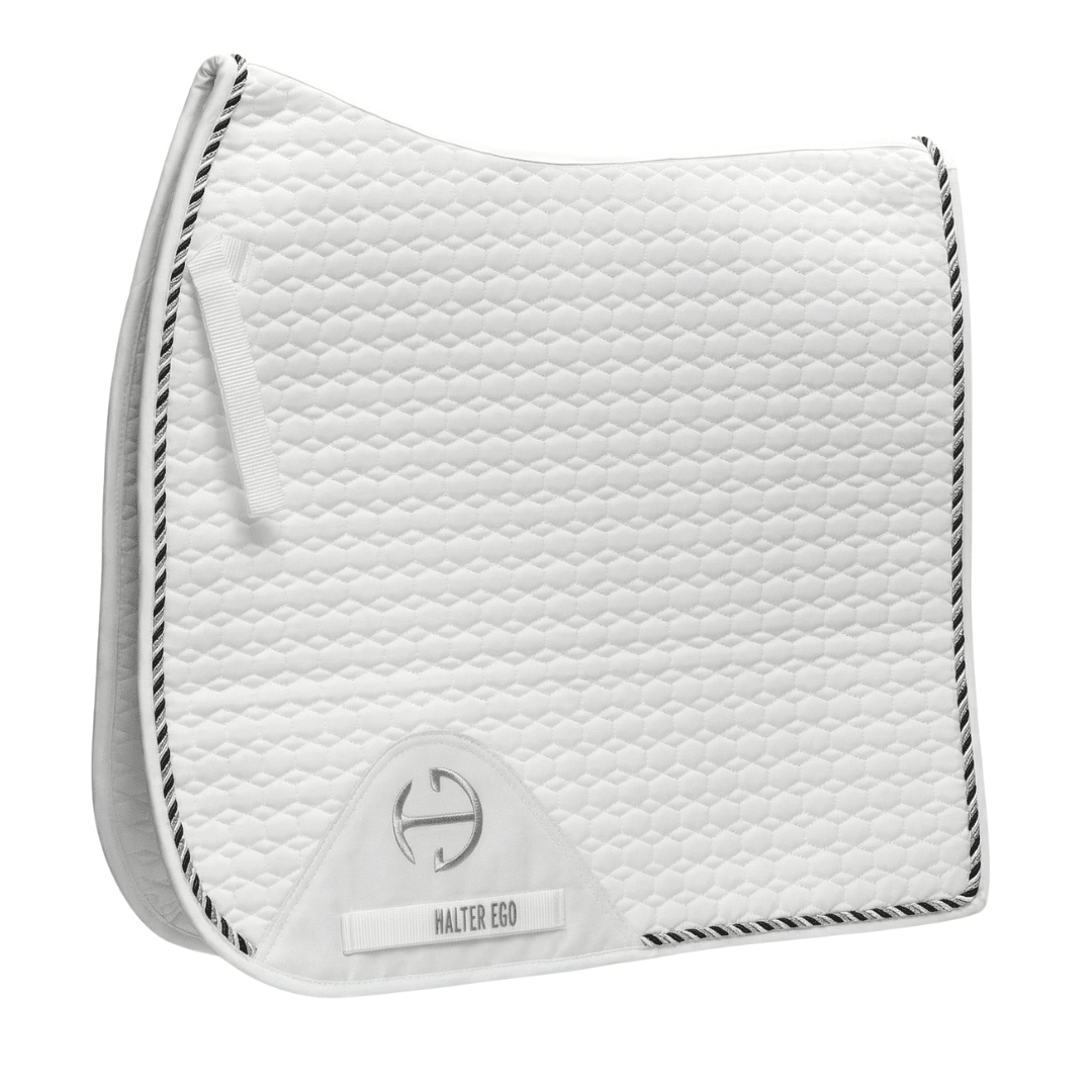 Halter Ego European Cotton Dressage Saddle Pad - White & Black Twist Trim - Halter Ego® - Equiluxe Tack