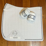 Halter Ego European Cotton Dressage Saddle Pad - White & Black Twist Trim - Halter Ego® - Equiluxe Tack