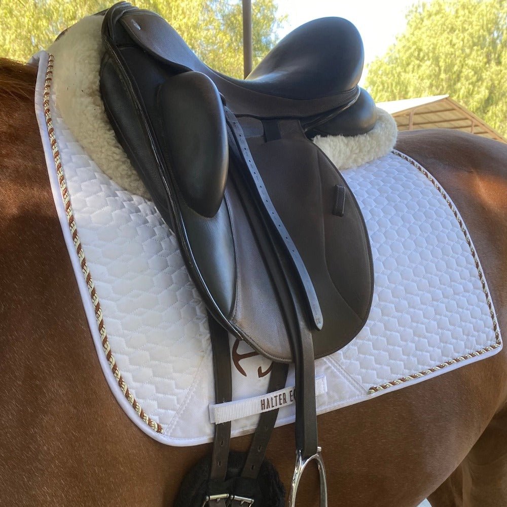 Halter Ego European Cotton Dressage Saddle Pad - White & Rust Twist Trim - Halter Ego® - Equiluxe Tack