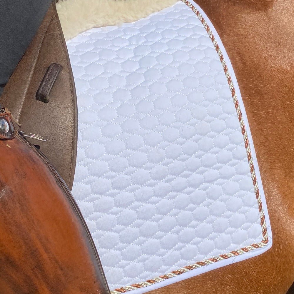 Halter Ego European Cotton Dressage Saddle Pad - White & Rust Twist Trim - Halter Ego® - Equiluxe Tack