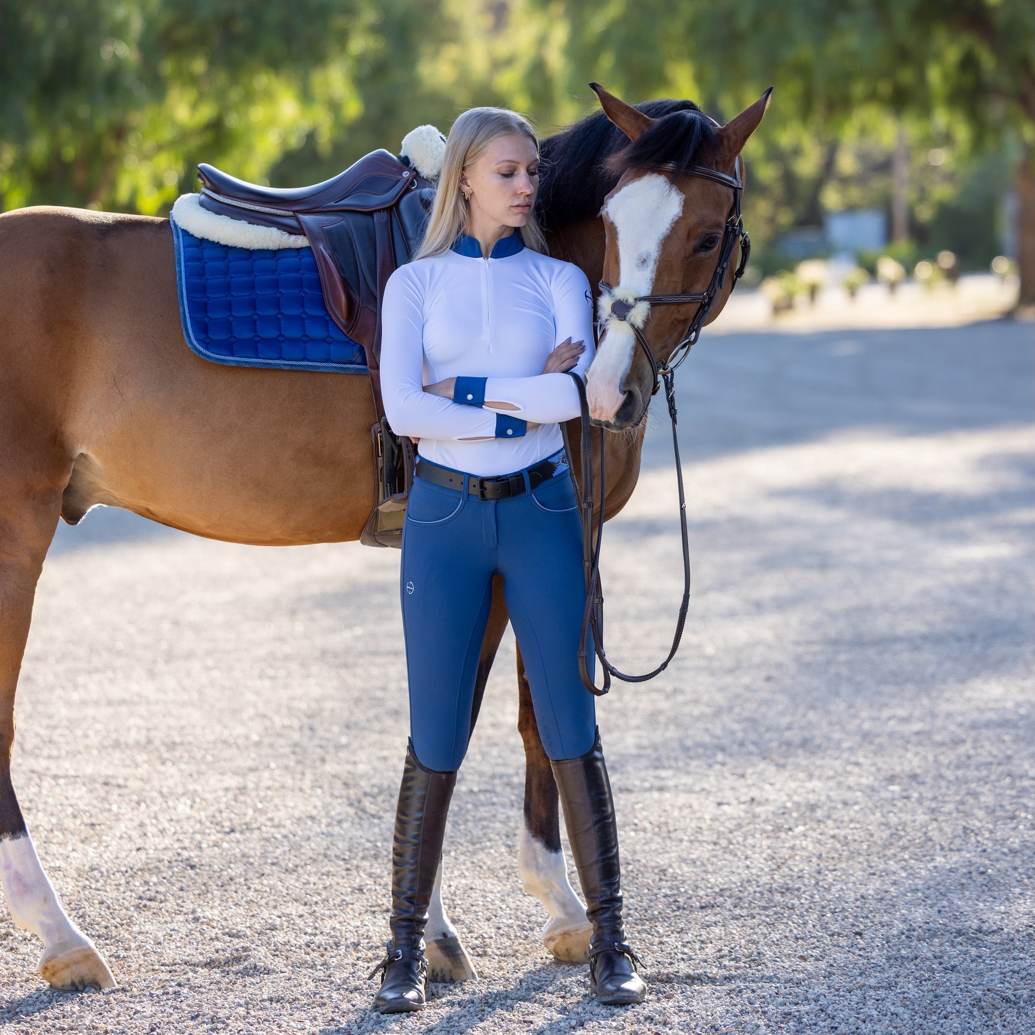 Halter Ego Evolution Knee Patch Breeches - Cadet Blue - Equiluxe Tack