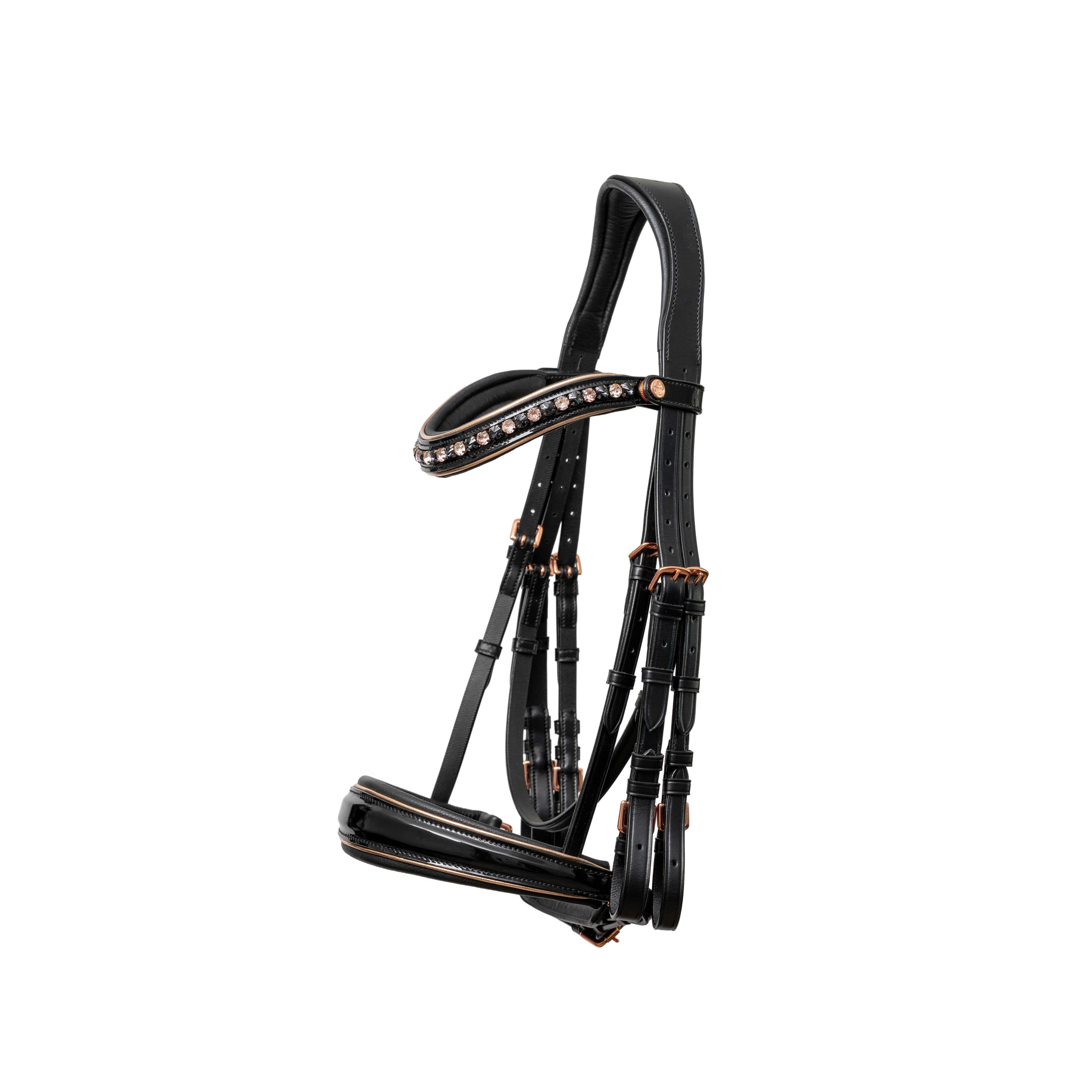 Halter Ego LIMITED EDITION: Aurelia Black Patent & Rose Gold Double Bridle - Equiluxe Tack