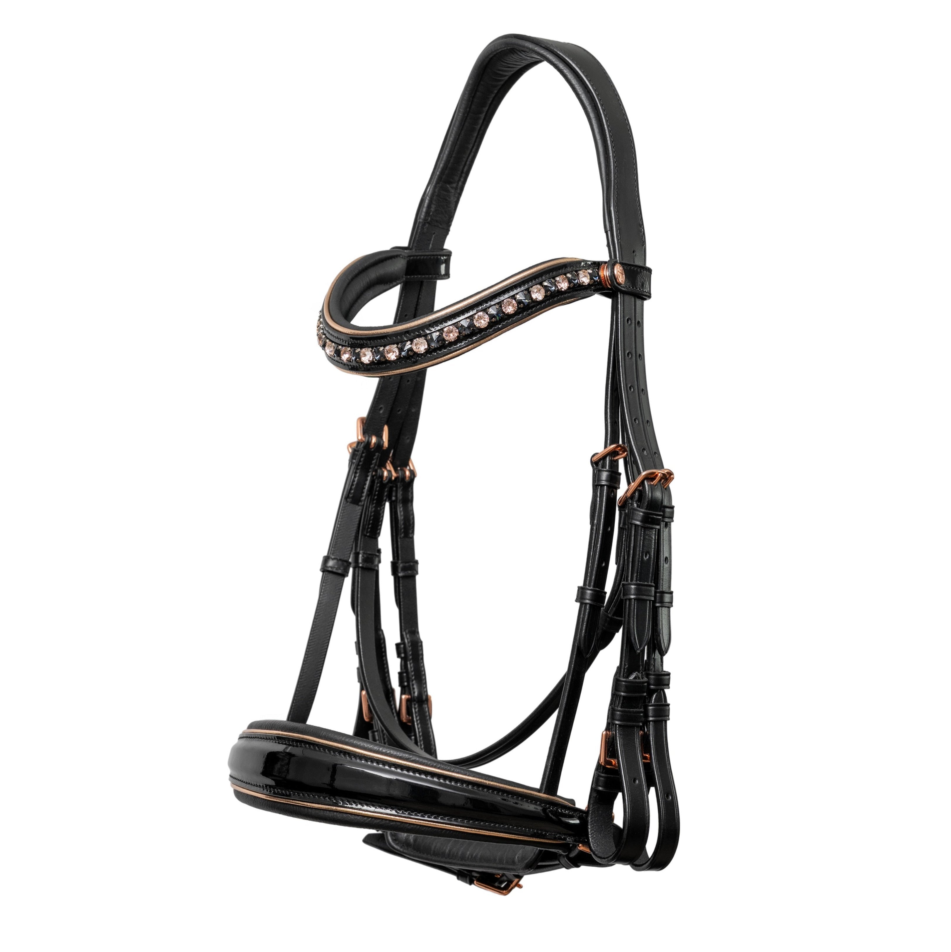 Halter Ego LIMITED EDITION: Aurelia Black Patent & Rose Gold Double Bridle - Equiluxe Tack