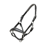 Halter Ego Manhattan Limited Edition Black Leather Halter with Metallic Gunmetal Gray Padding & Gunmetal Glitter Piping - Halter Ego® - Equiluxe Tack