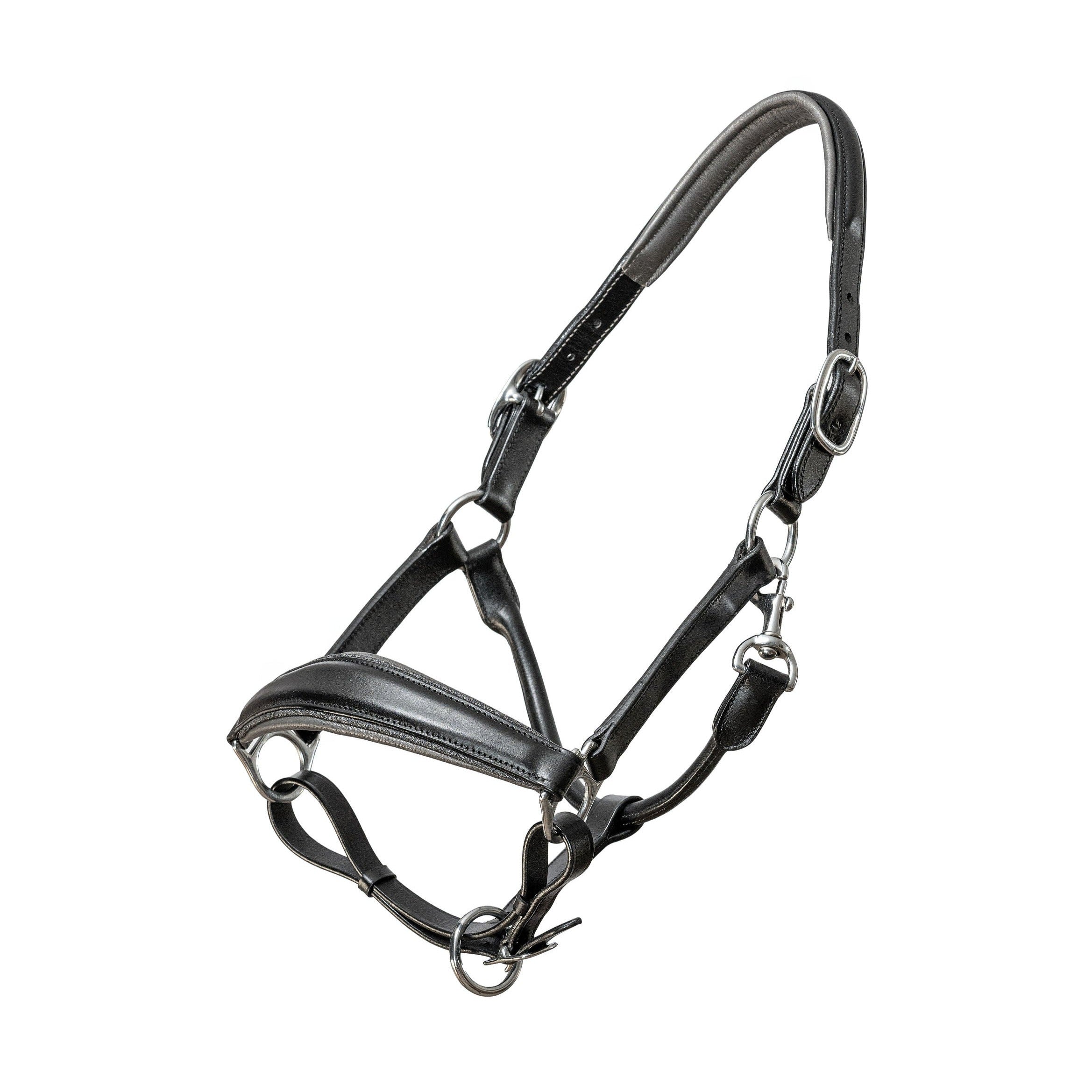 Halter Ego Manhattan Limited Edition Black Leather Halter with Metallic Gunmetal Gray Padding & Gunmetal Glitter Piping - Halter Ego® - Equiluxe Tack