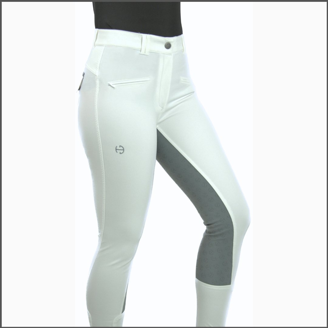 Halter Ego Megan Full Seat Competition Breeches - White with Grey Seat - Halter Ego® - Equiluxe Tack