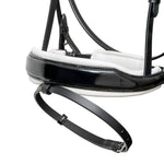 Halter Ego Mont Blanc Black Patent Leather Snaffle Bridle With White Padding & Removable Flash - Equiluxe Tack